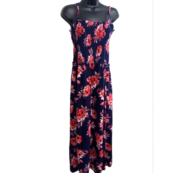 Pacific Vibes Sun Dress XXL Long W/ 2 Leg Slits Floral Spaghetti Strap Stretch - Picture 2 of 14